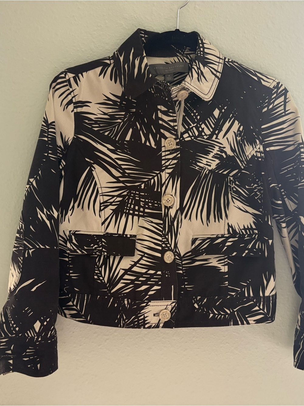 Proenza Schuler Black & Cream Palm-Print Womens Jacket, medium